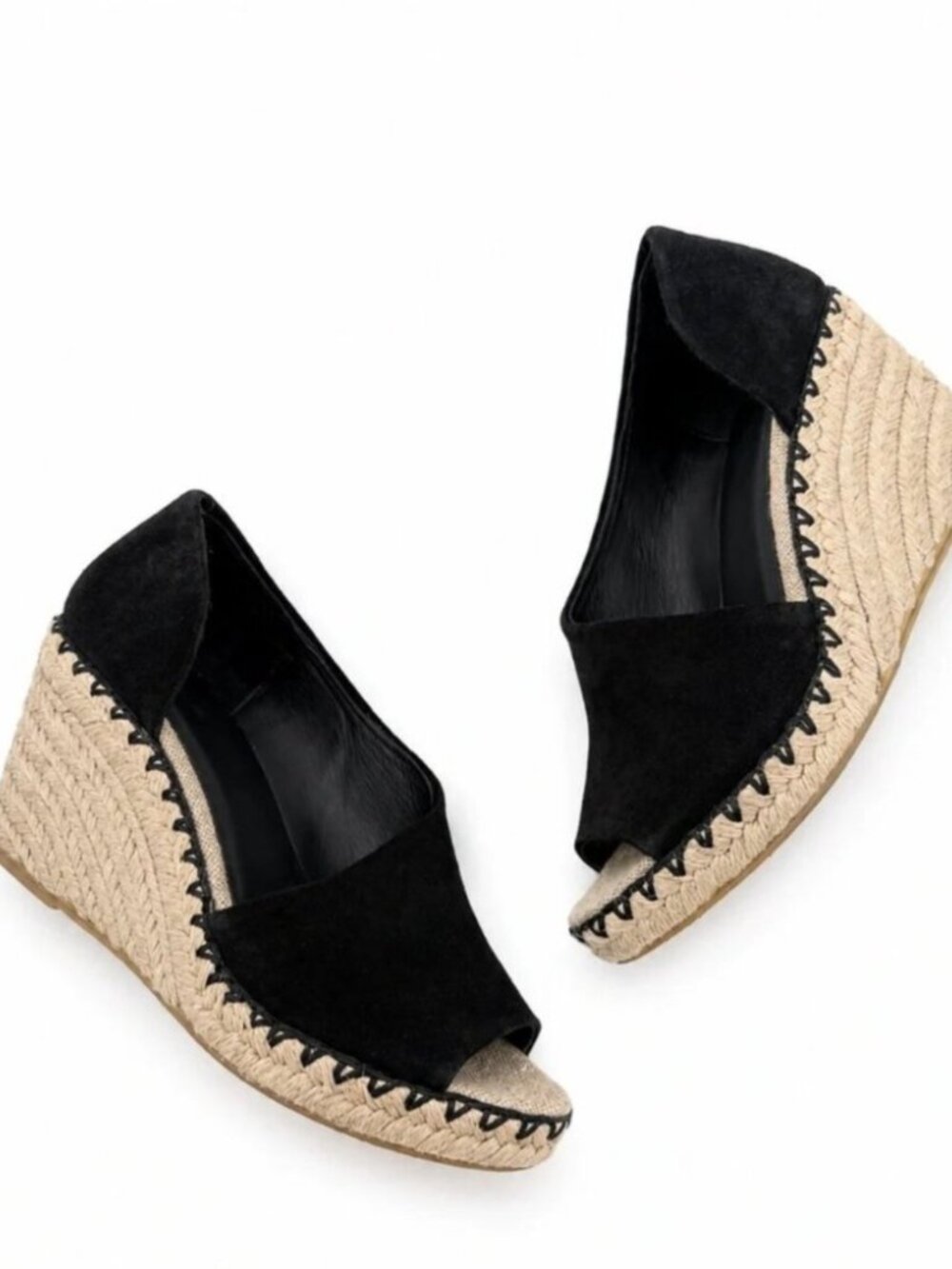 Vince Sonora Espadrille Wedge Heel Sandals Peep Toe Black Womens Size 9.5M